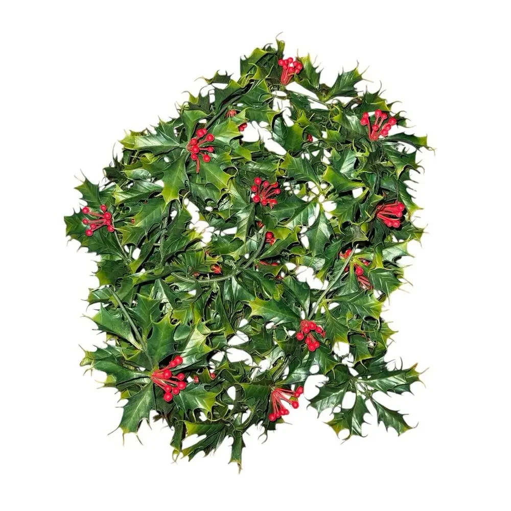 Vintage Artificial Holly Garland Red‎ Berries Christmas Holiday Greenery 6 Feet